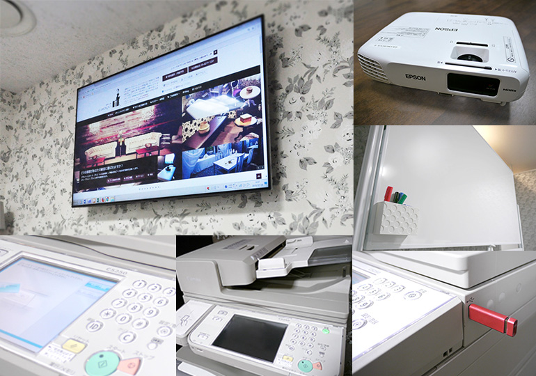 レンタルサロン“グラマラスエイチ麻布広尾”のオフィス機能を支えるツールたちをご紹介！　65インチの大型ディスプレイ導入しました！　プレゼン・レクチャー・映画上映会までストレスなくご利用いただけます。